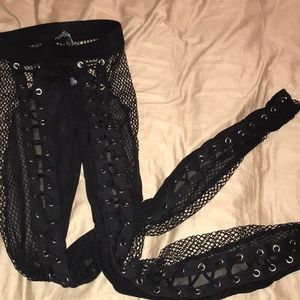 Fishnet tie up leggings